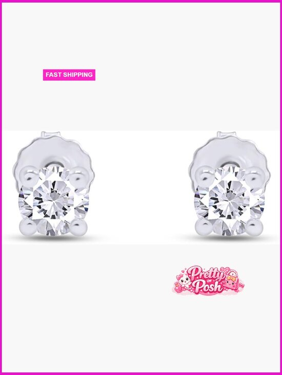 Lab Grown Diamond Stud Earrings 14k White Gold Screw Back 0.33cttw